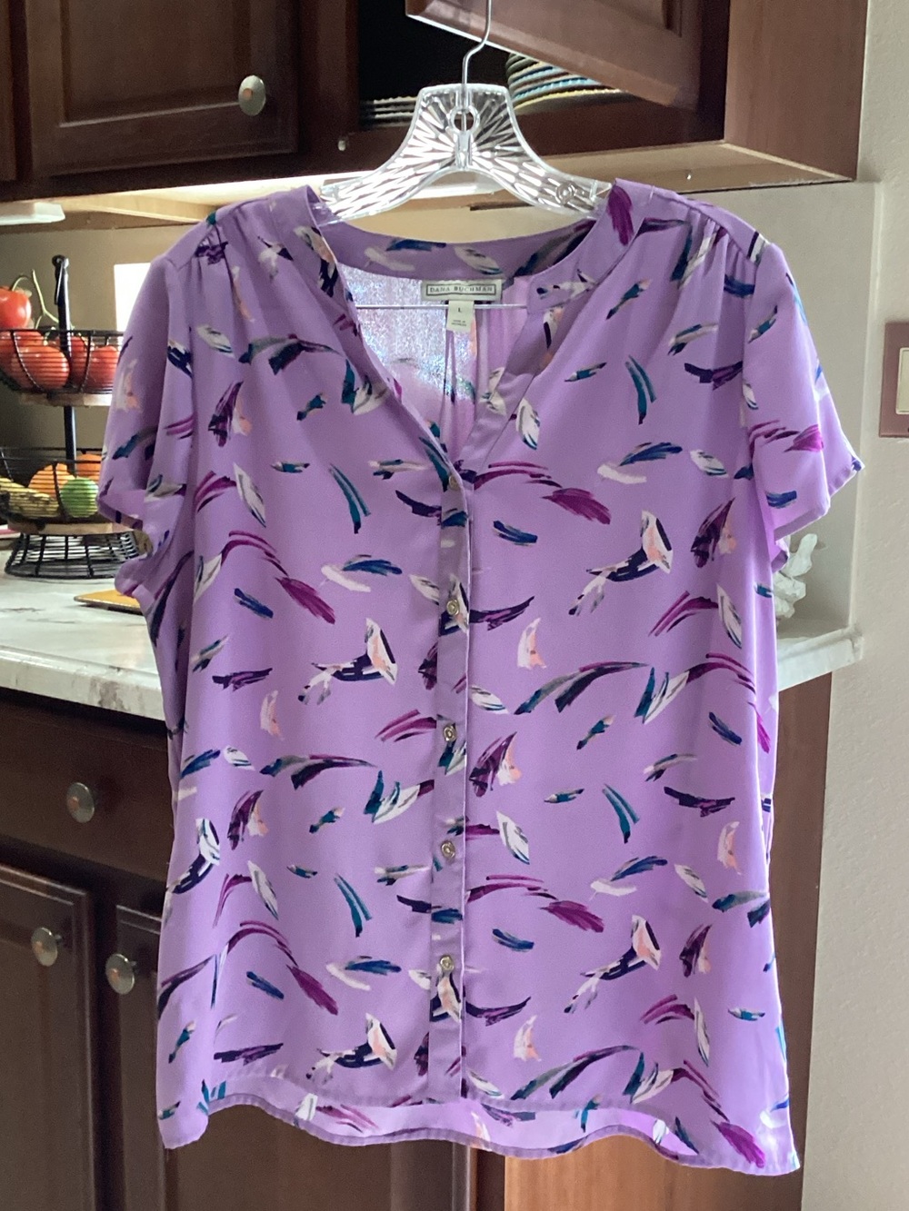 Dana Buchman Lavender Short-Sleeve Button Front Blouse